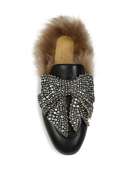 Princetown Jeweled Leather & Fur Loafer Slides 